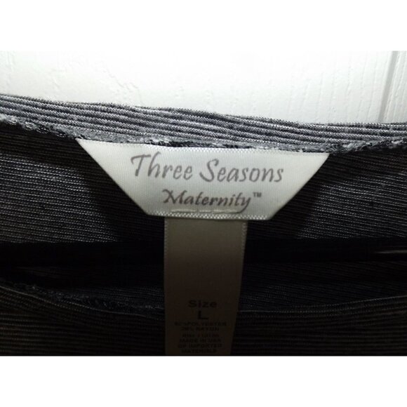 Three Seasons Maternity L Gray Stripe Short Sleeve Dress Front Knot Knee Length - Picture 2 of 6